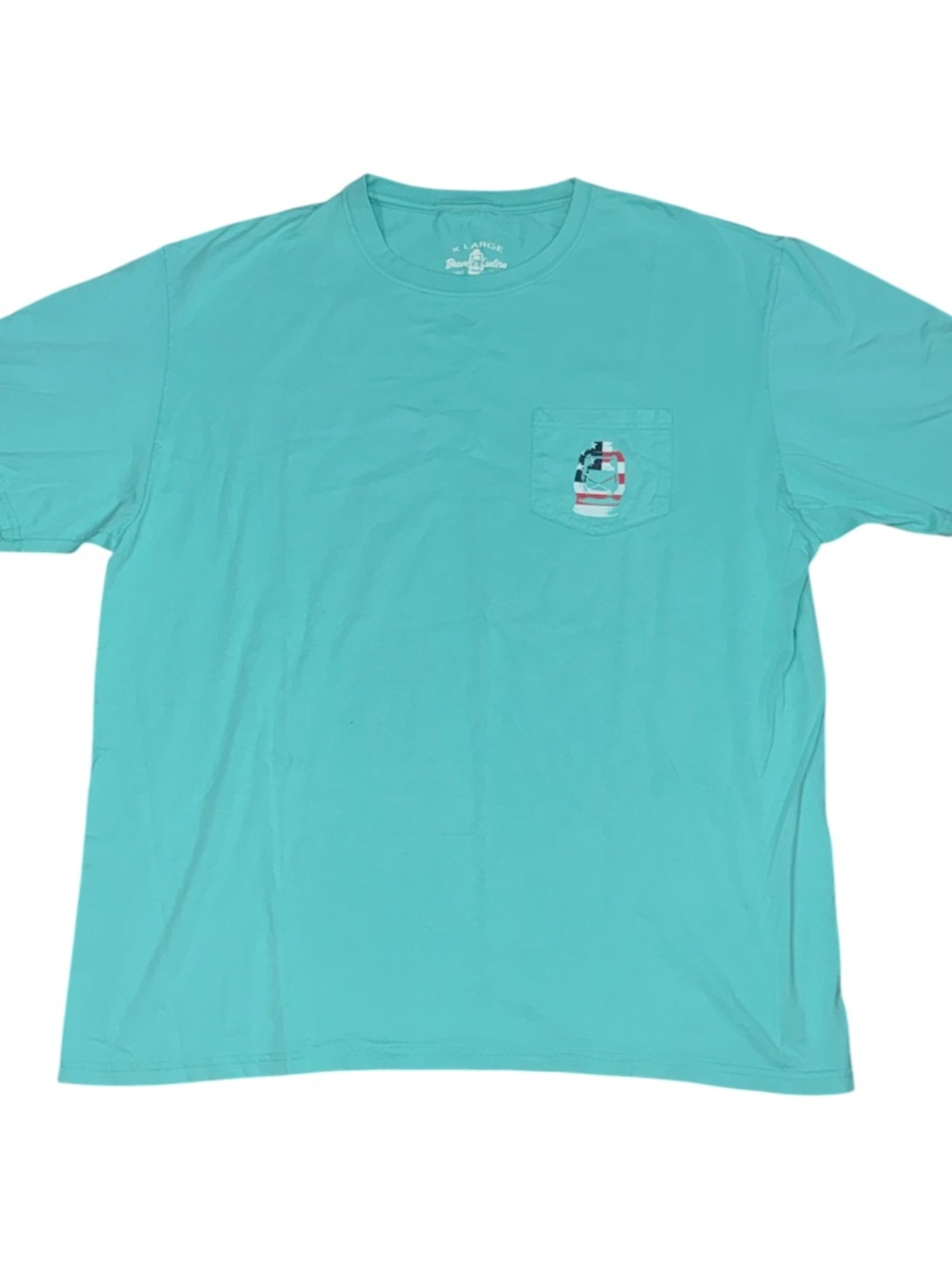 Men's Short Sleeve Crew Pocket Tee in Aqua with Patterned Pocket
